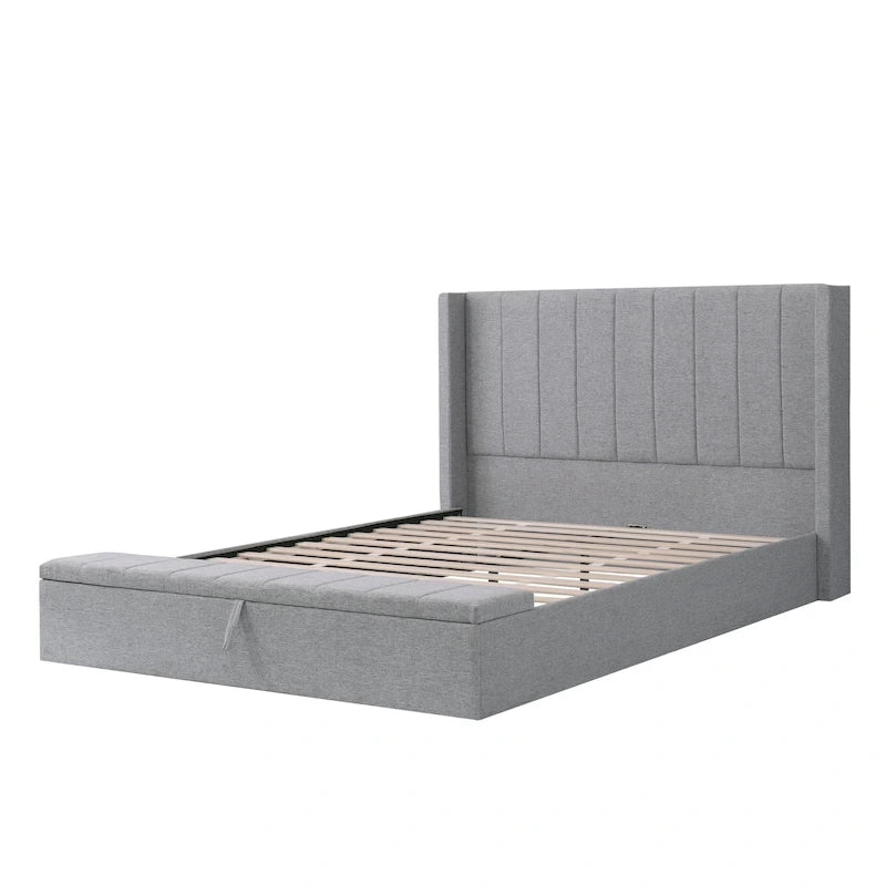 Lit Queen Size capitonné avec tête de lit et rangement