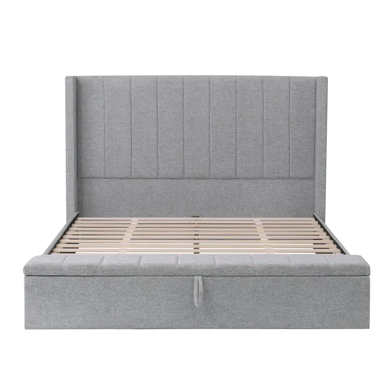 Lit Queen Size capitonné avec tête de lit et rangement