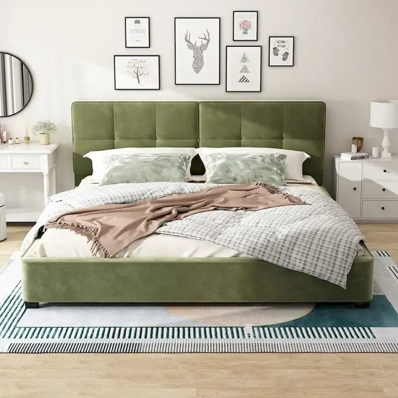 Cadres de lit King Size en velours, plateforme de lit rembourrée