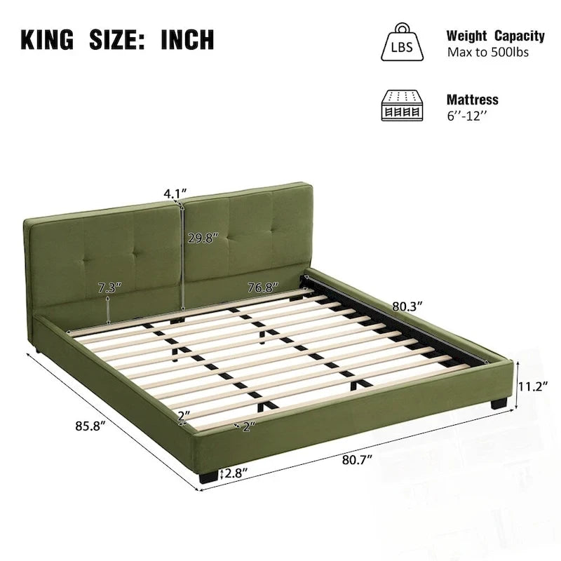 Cadres de lit King Size en velours, plateforme de lit rembourrée