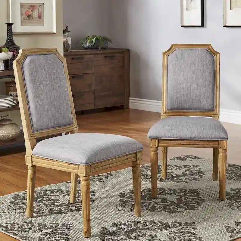 Chaises de salle à manger arquées en lin et bois (lot de 2) par