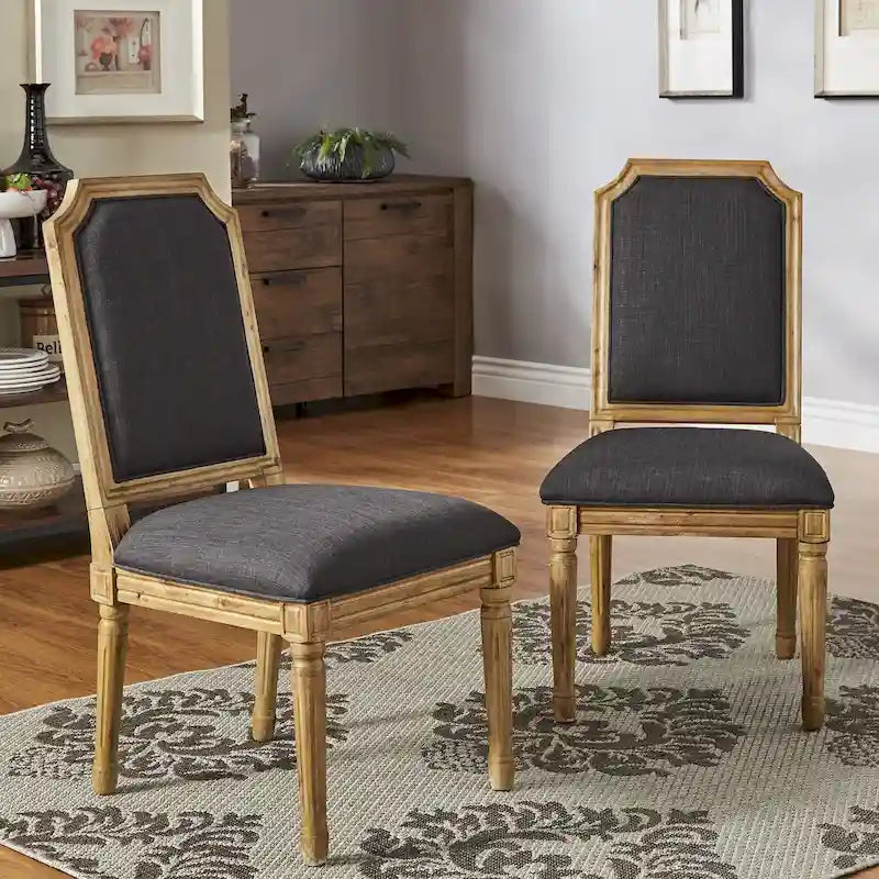 Chaises de salle à manger arquées en lin et bois (lot de 2) par