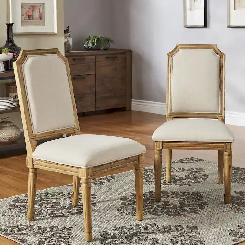 Chaises de salle à manger arquées en lin et bois (lot de 2) par