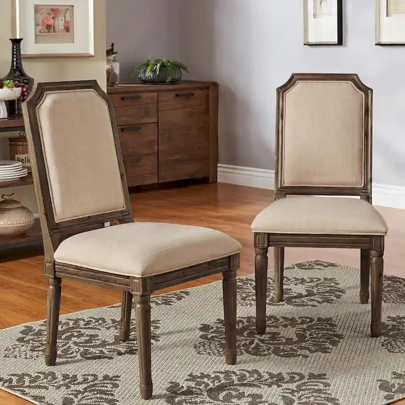 Chaises de salle à manger arquées en lin et bois (lot de 2) par