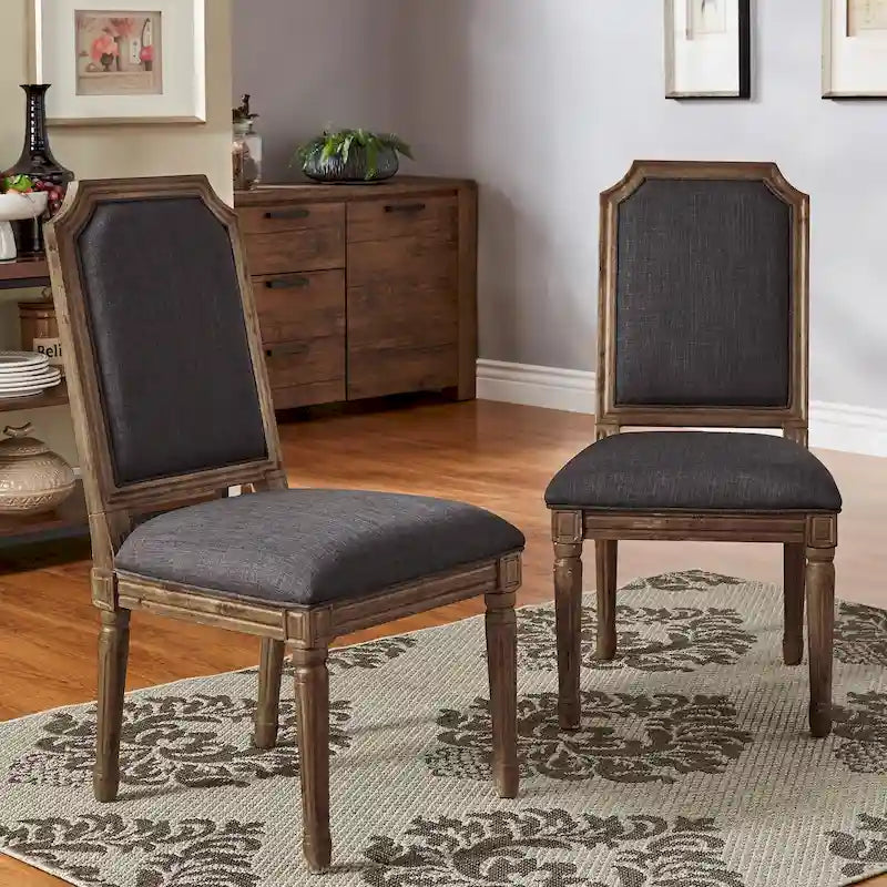 Chaises de salle à manger arquées en lin et bois (lot de 2) par
