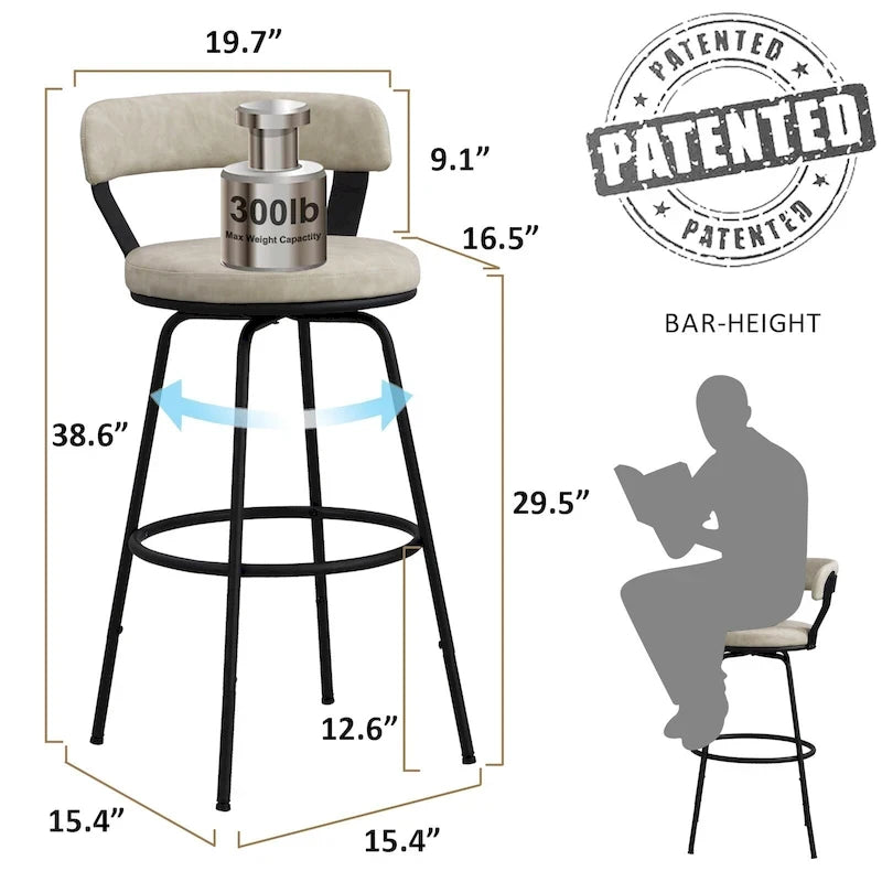Tabourets de bar industriels pivotants en métal hauteur comptoir