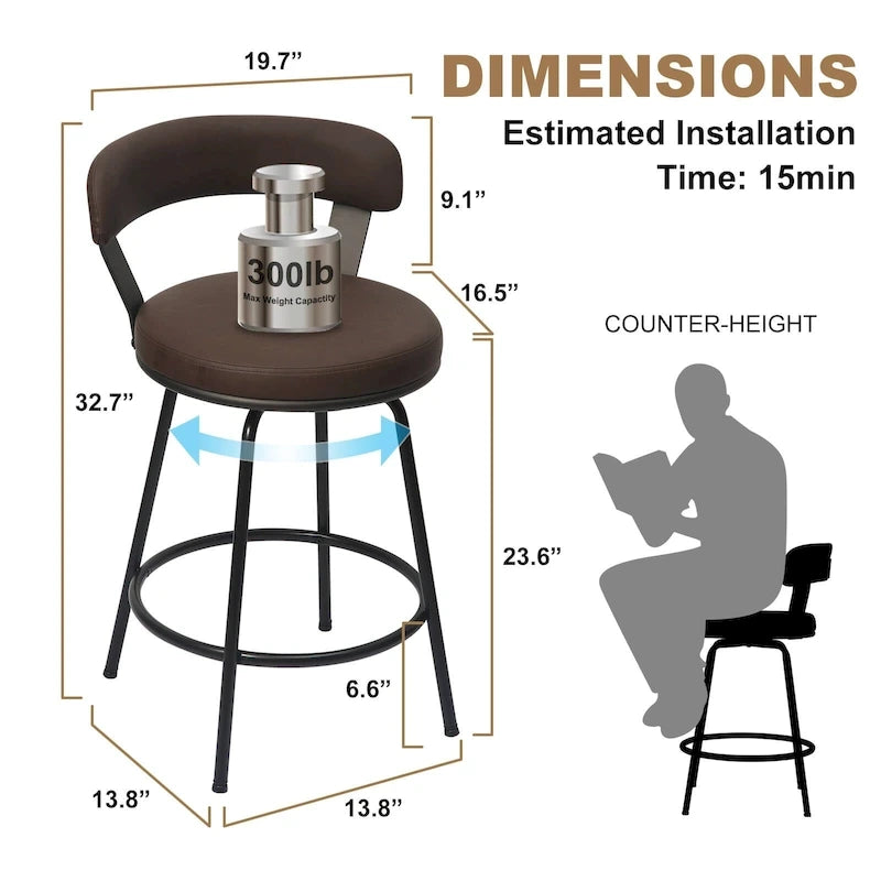 Tabourets de bar industriels pivotants en métal hauteur comptoir