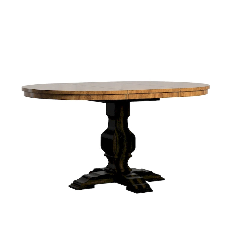 Table de salle à manger ovale bicolore en bois massif par