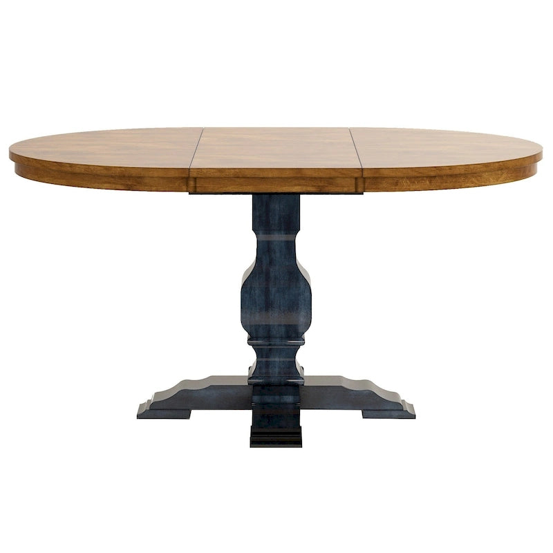 Table de salle à manger ovale bicolore en bois massif par