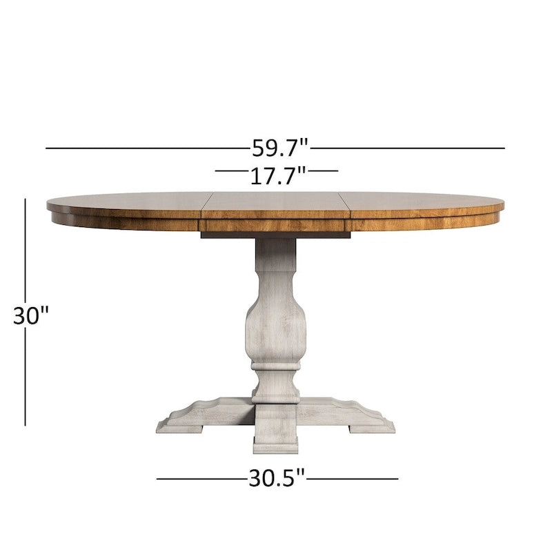 Table de salle à manger ovale bicolore en bois massif par