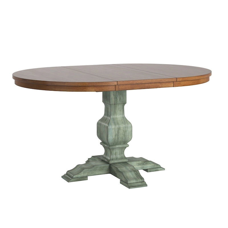 Table de salle à manger ovale bicolore en bois massif par