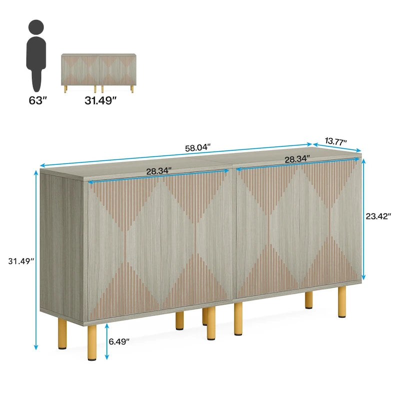 Buffet de salle à manger 58 pouces avec portes, meuble de rangement autoportant