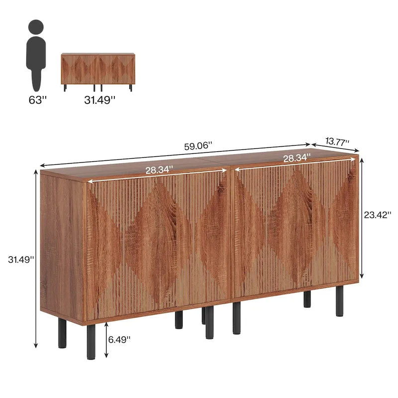 Buffet de salle à manger 58 pouces avec portes, meuble de rangement autoportant