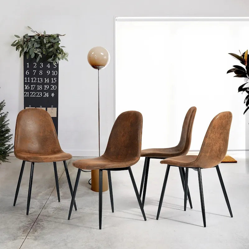 Lot de 4 chaises de salle à manger en daim avec pieds en métal noir