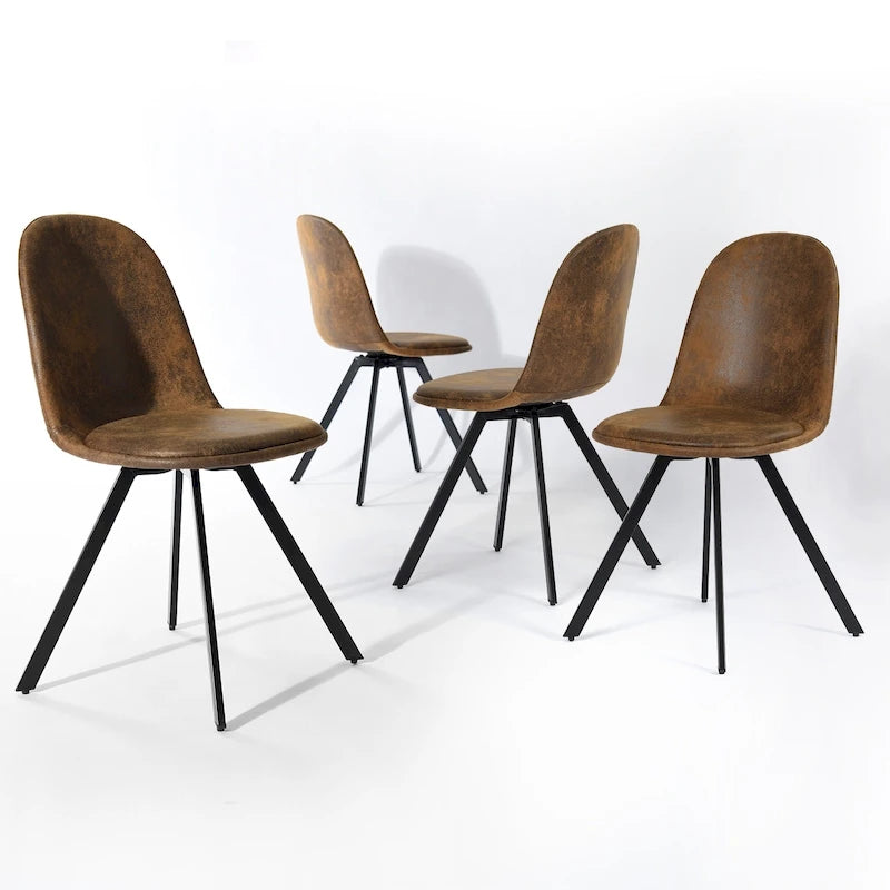 Lot de 4 chaises de salle à manger en daim avec pieds en métal noir