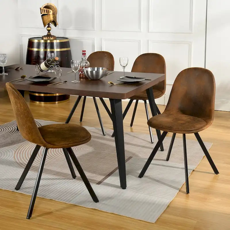 Lot de 4 chaises de salle à manger en daim avec pieds en métal noir