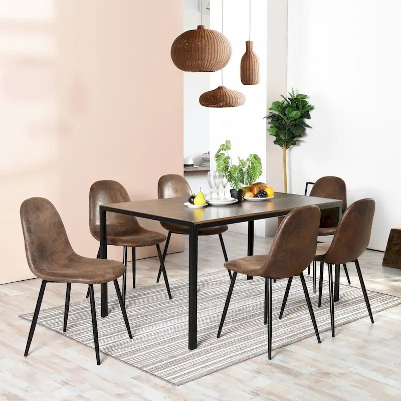 Lot de 4 chaises de salle à manger en daim avec pieds en métal noir