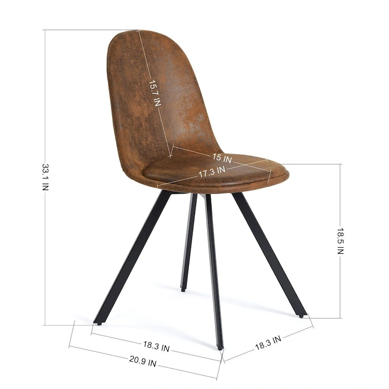 Lot de 4 chaises de salle à manger en daim avec pieds en métal noir