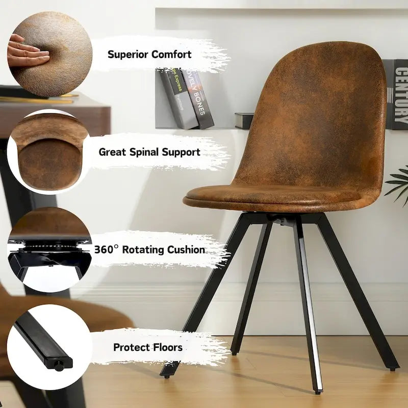 Lot de 4 chaises de salle à manger en daim avec pieds en métal noir