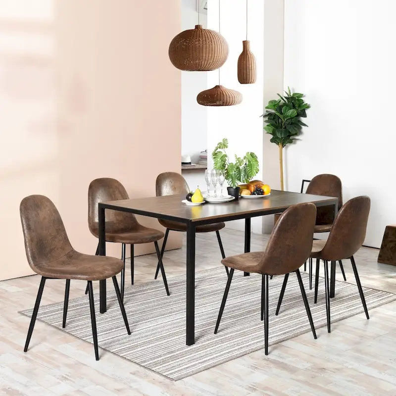Lot de 4 chaises de salle à manger en daim avec pieds en métal noir