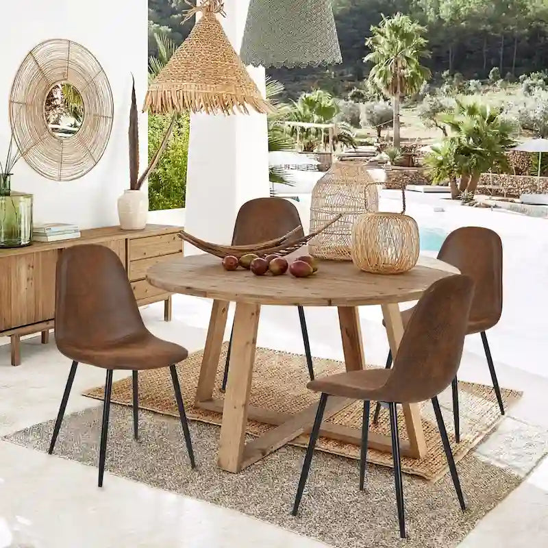 Lot de 4 chaises de salle à manger en daim avec pieds en métal noir