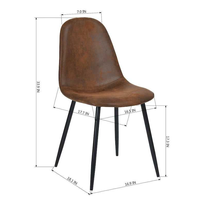 Lot de 4 chaises de salle à manger en daim avec pieds en métal noir