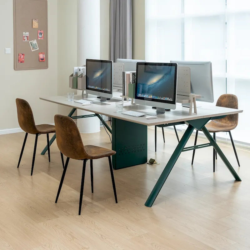 Lot de 4 chaises de salle à manger en daim avec pieds en métal noir