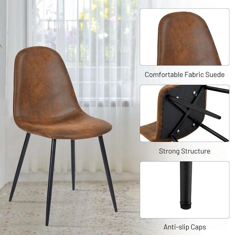 Lot de 4 chaises de salle à manger en daim avec pieds en métal noir