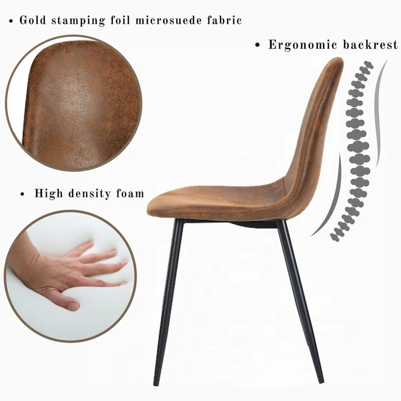 Lot de 4 chaises de salle à manger en daim avec pieds en métal noir