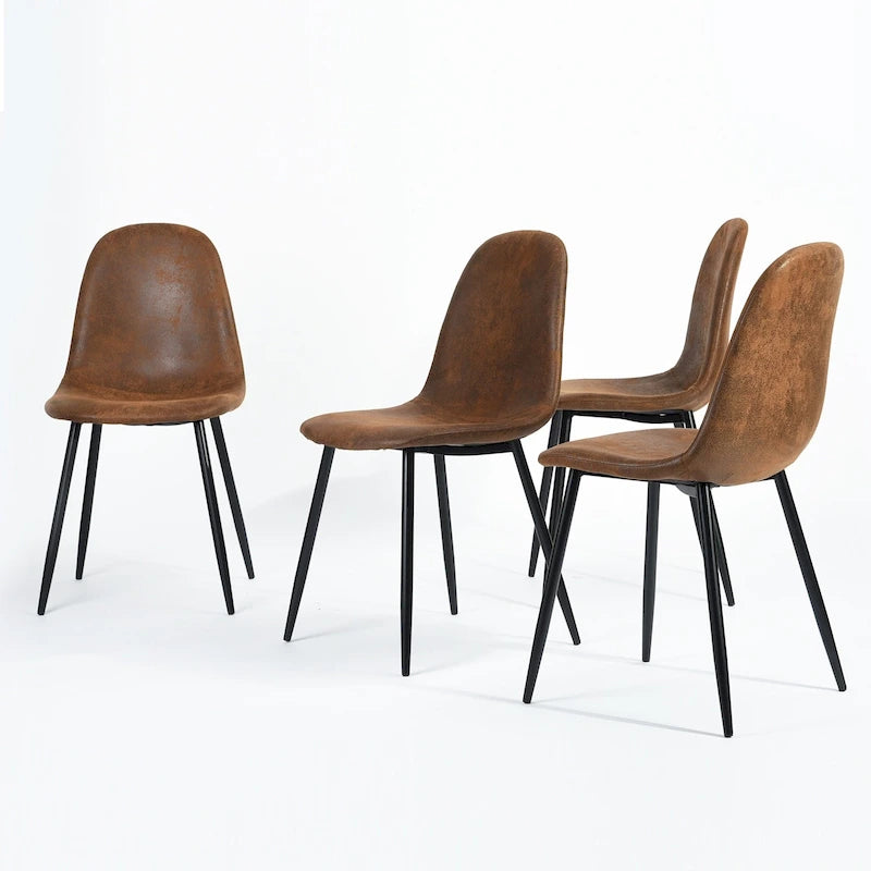 Lot de 4 chaises de salle à manger en daim avec pieds en métal noir