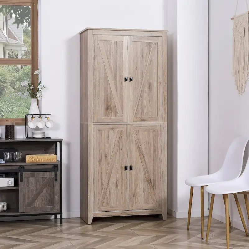 Garde-manger de cuisine autoportant à 4 portes de 183 cm, armoire de rangement organisatrice à 4 niveaux et étagères réglables, blanc