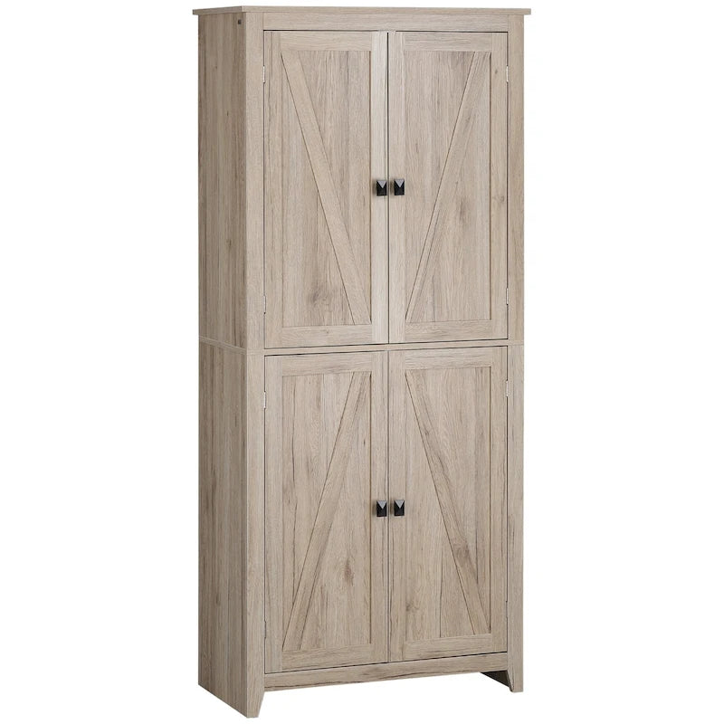 Garde-manger de cuisine autoportant à 4 portes de 183 cm, armoire de rangement organisatrice à 4 niveaux et étagères réglables, blanc