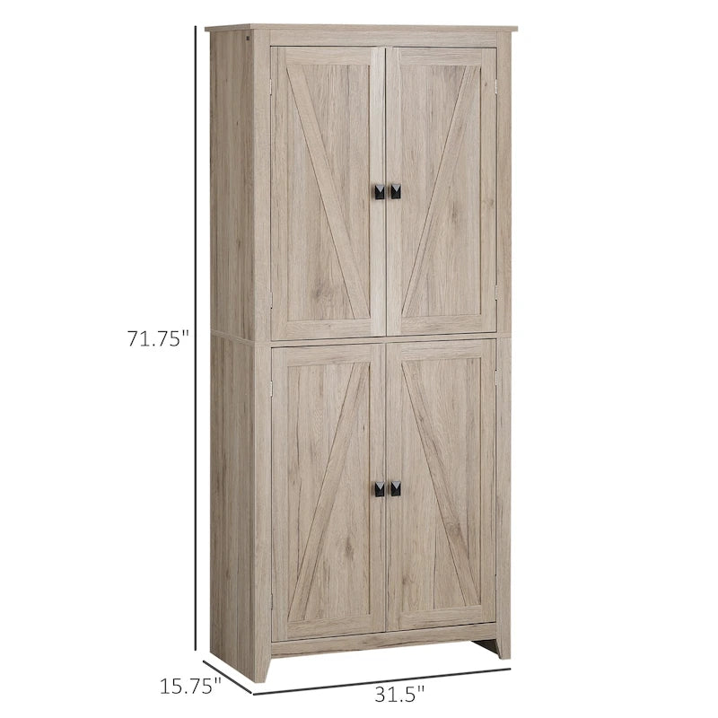 Garde-manger de cuisine autoportant à 4 portes de 183 cm, armoire de rangement organisatrice à 4 niveaux et étagères réglables, blanc