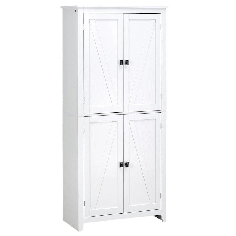 Garde-manger de cuisine autoportant à 4 portes de 183 cm, armoire de rangement organisatrice à 4 niveaux et étagères réglables, blanc