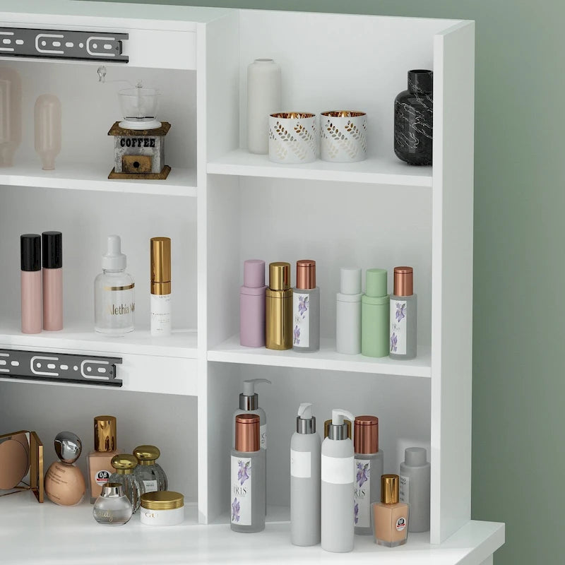 Coiffeuse avec miroir de maquillage éclairé et station de charge