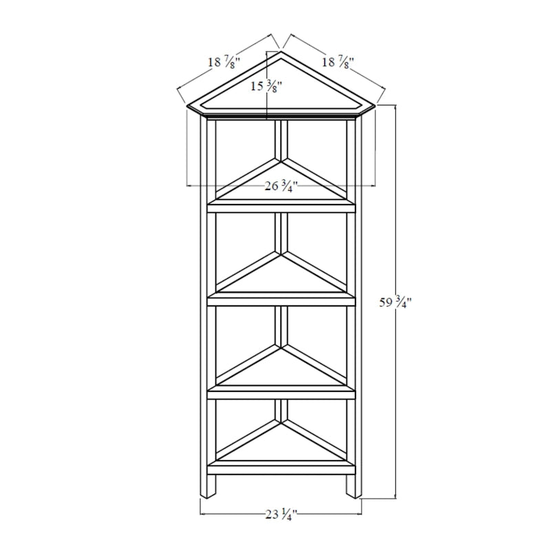 Étagère d'angle haute en bois avec 4 tablettes, gris délavé