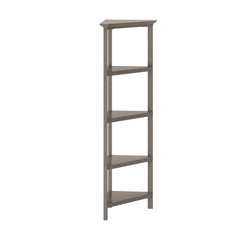 Étagère d'angle haute en bois avec 4 tablettes, gris délavé