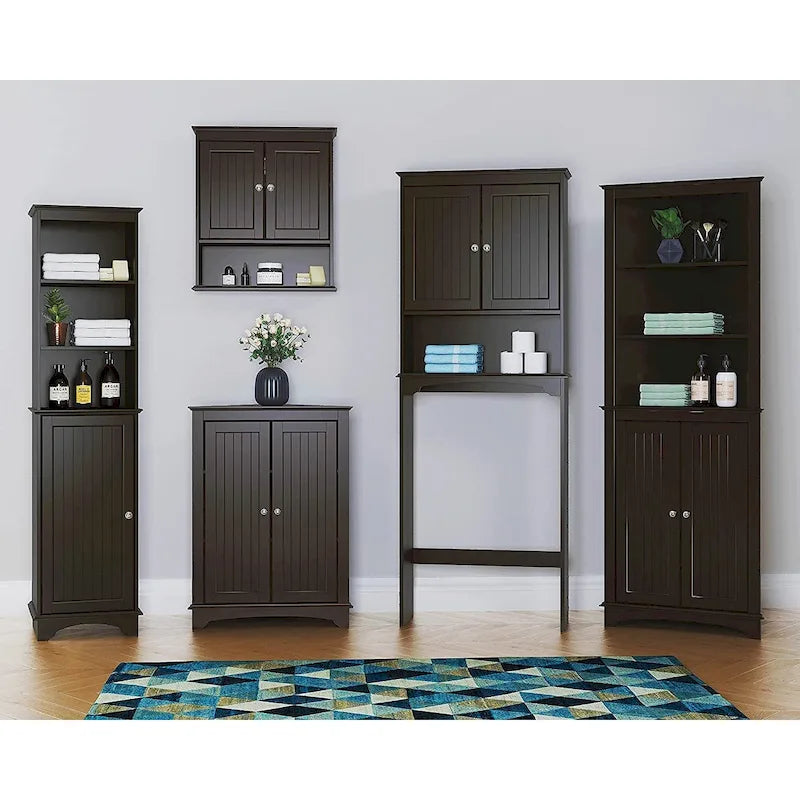 Rangement de salle de bain, Armoire d'angle haute avec 2 portes et 3 étagères, Blanche