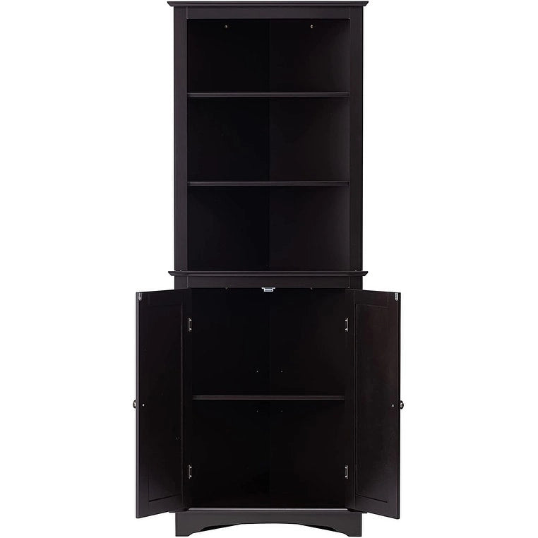 Rangement de salle de bain, Armoire d'angle haute avec 2 portes et 3 étagères, Blanche