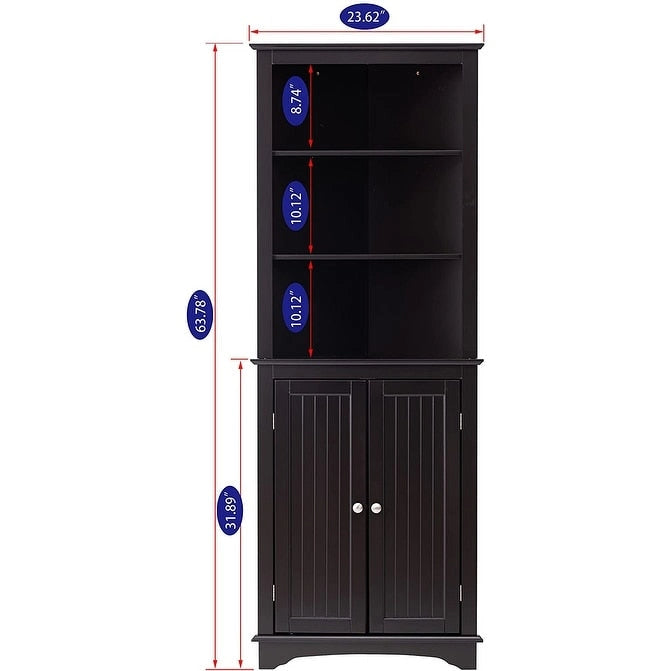 Rangement de salle de bain, Armoire d'angle haute avec 2 portes et 3 étagères, Blanche