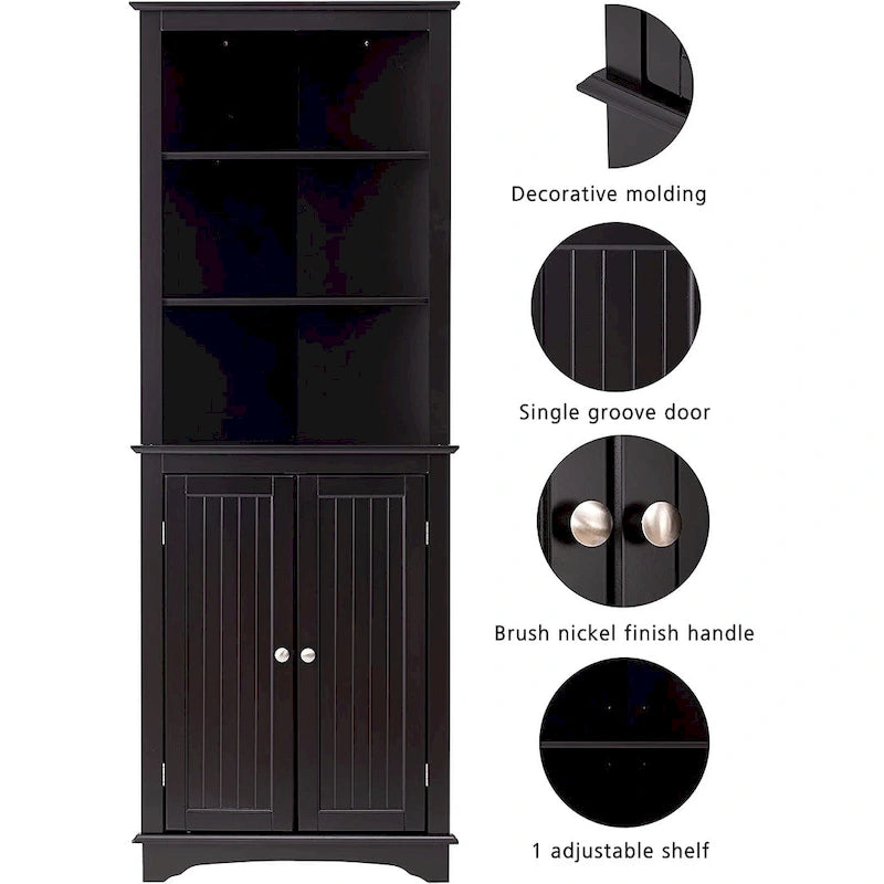 Rangement de salle de bain, Armoire d'angle haute avec 2 portes et 3 étagères, Blanche