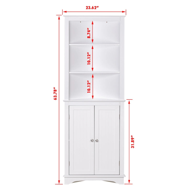 Rangement de salle de bain, Armoire d'angle haute avec 2 portes et 3 étagères, Blanche