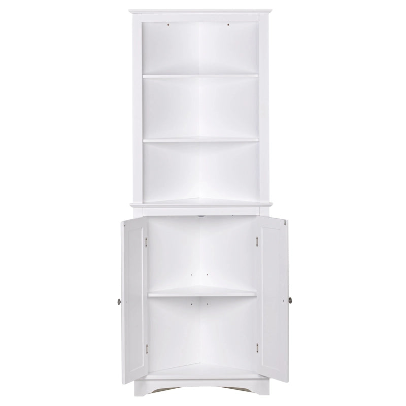 Rangement de salle de bain, Armoire d'angle haute avec 2 portes et 3 étagères, Blanche