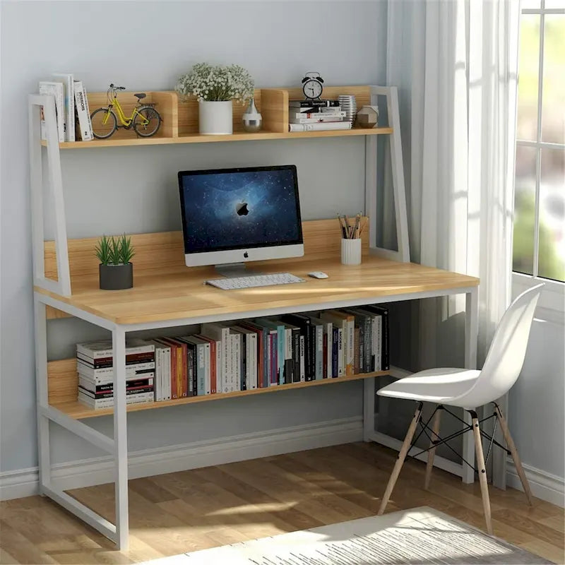 Bureau d'ordinateur de 47 pouces avec huche et étagère, bureau d'ordinateur à domicile