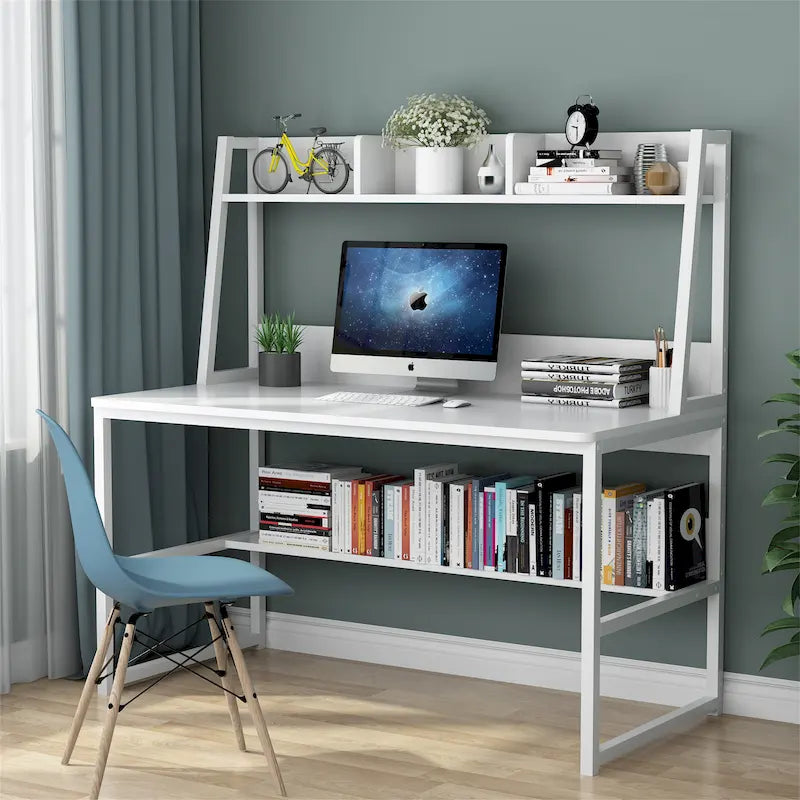 Bureau d'ordinateur de 47 pouces avec huche et étagère, bureau d'ordinateur à domicile