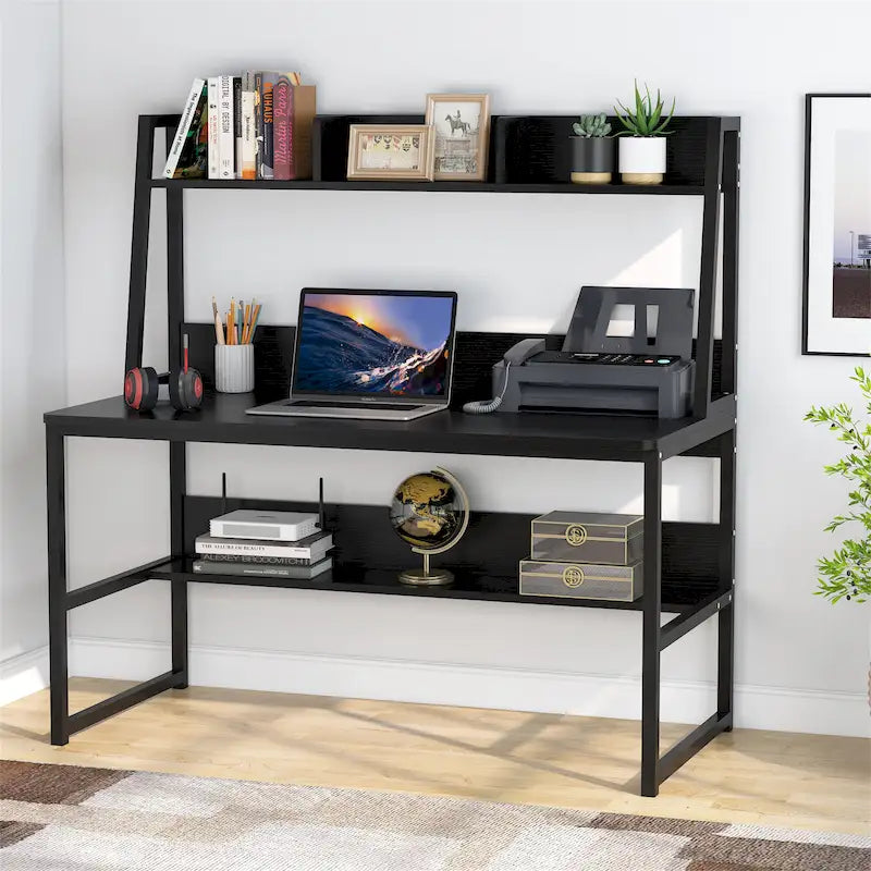 Bureau d'ordinateur de 47 pouces avec huche et étagère, bureau d'ordinateur à domicile