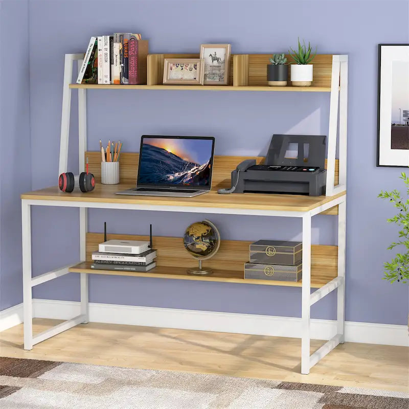Bureau d'ordinateur de 47 pouces avec huche et étagère, bureau d'ordinateur à domicile