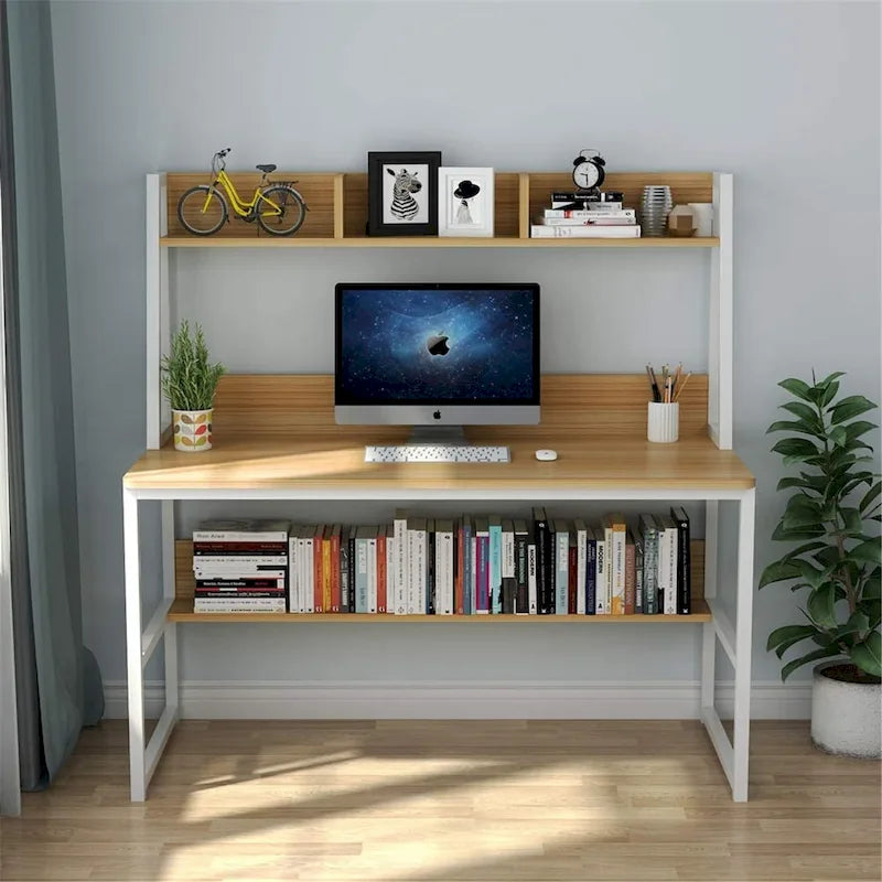 Bureau d'ordinateur de 47 pouces avec huche et étagère, bureau d'ordinateur à domicile