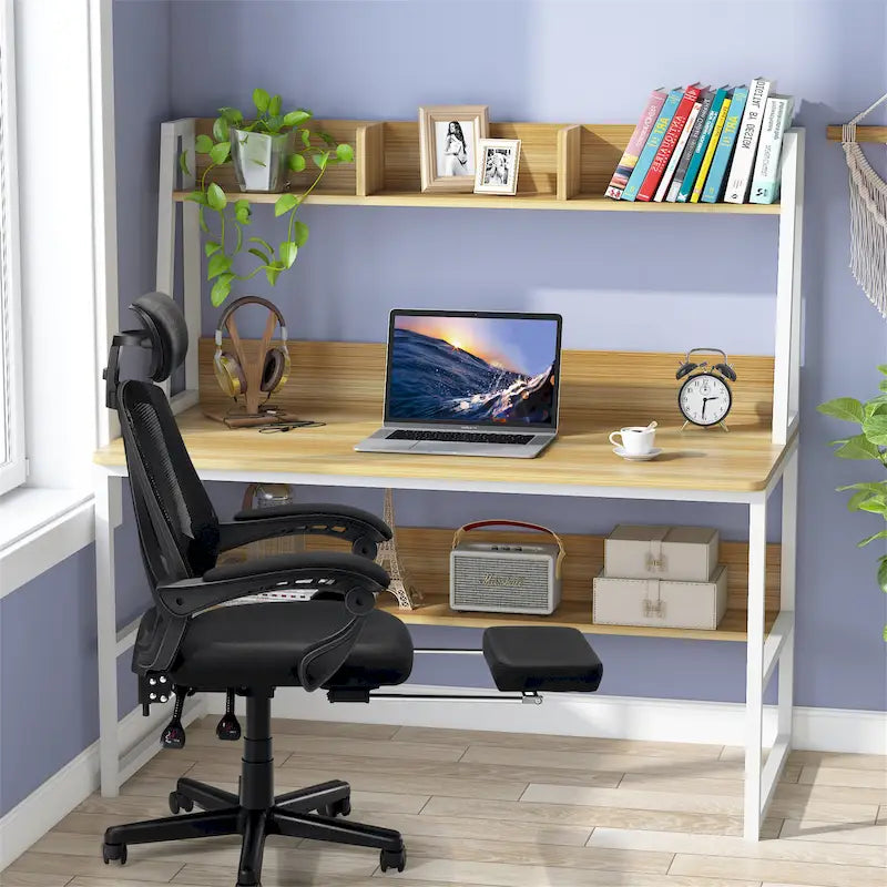 Bureau d'ordinateur de 47 pouces avec huche et étagère, bureau d'ordinateur à domicile