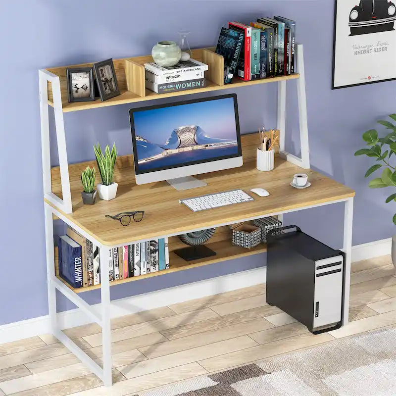 Bureau d'ordinateur de 47 pouces avec huche et étagère, bureau d'ordinateur à domicile
